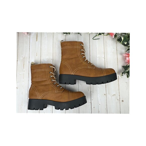 Seven7 Jody Combat Boots Women’s Size 8.5 Tan Brown Lace-Up Lug Sole - Picture 8 of 9